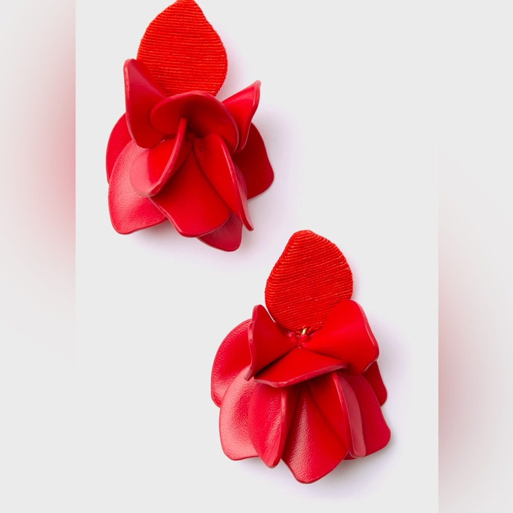 TUCKERNUCK JEWELRY Poppy Red Silk and Leather Orchid Earrings